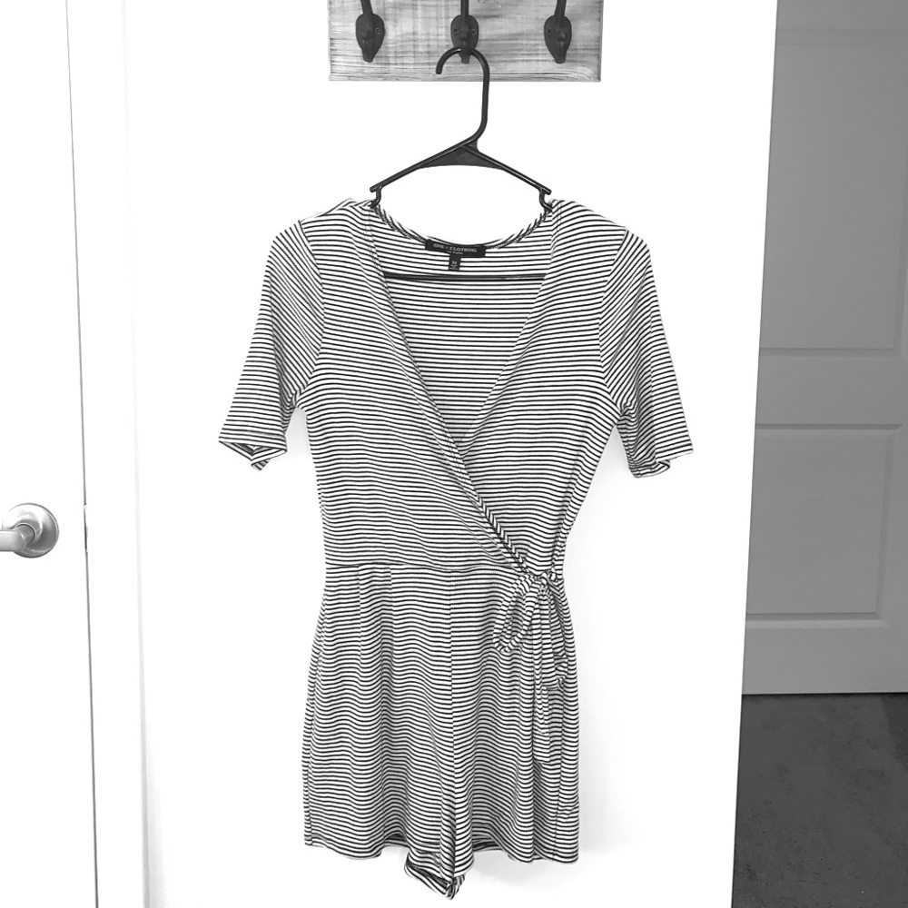 Black and white striped shorts romper